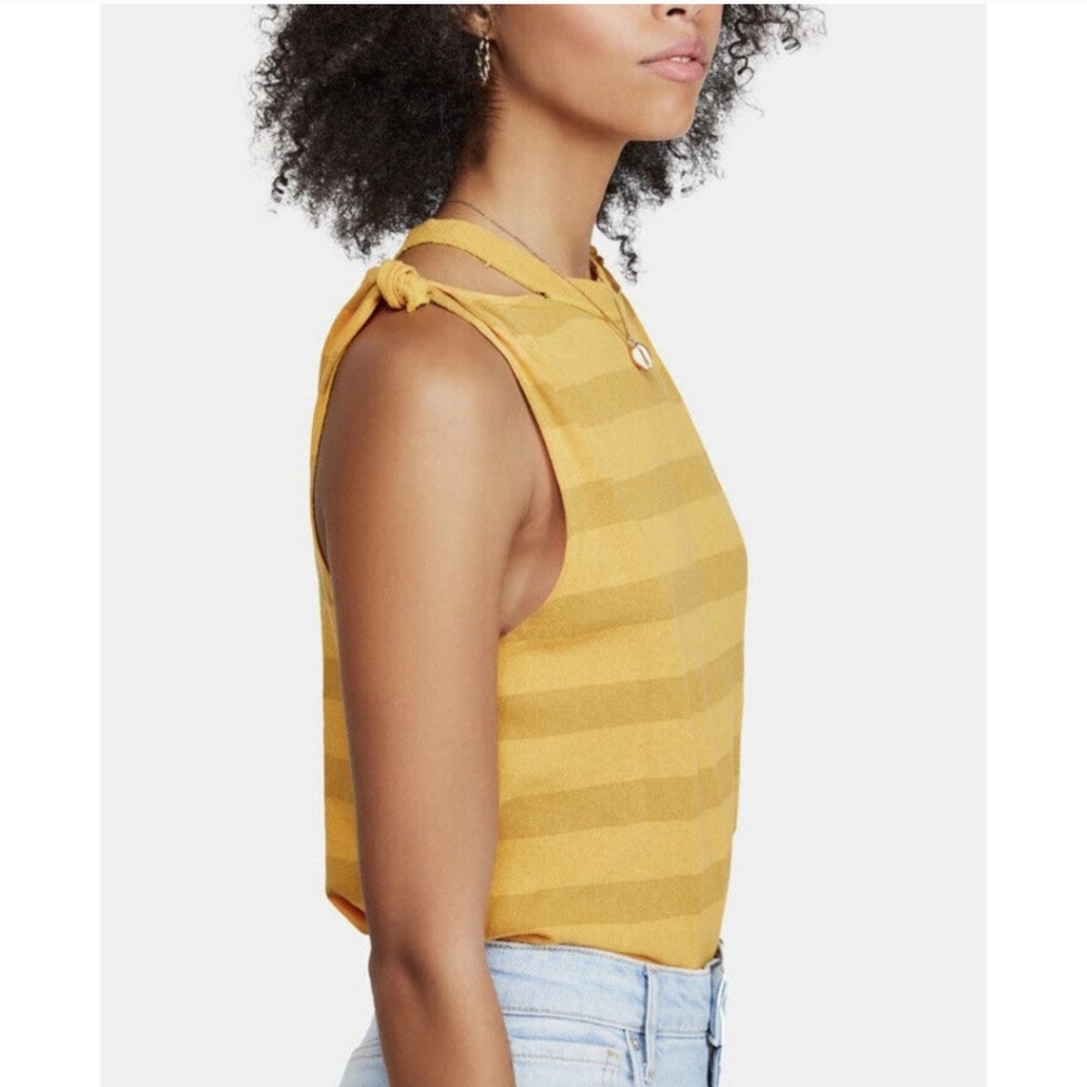 We The Free People Striped Tank Top Twist Shoulder Cut Out Yellow Sz M - Picture 2 of 10